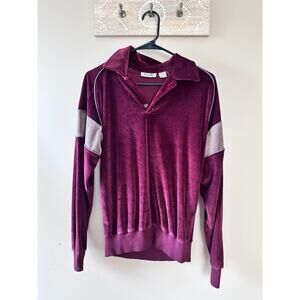 Velour Classics Vintage 70s-80s Burgundy Quarter Zip Long Sleeve Velour Sweater